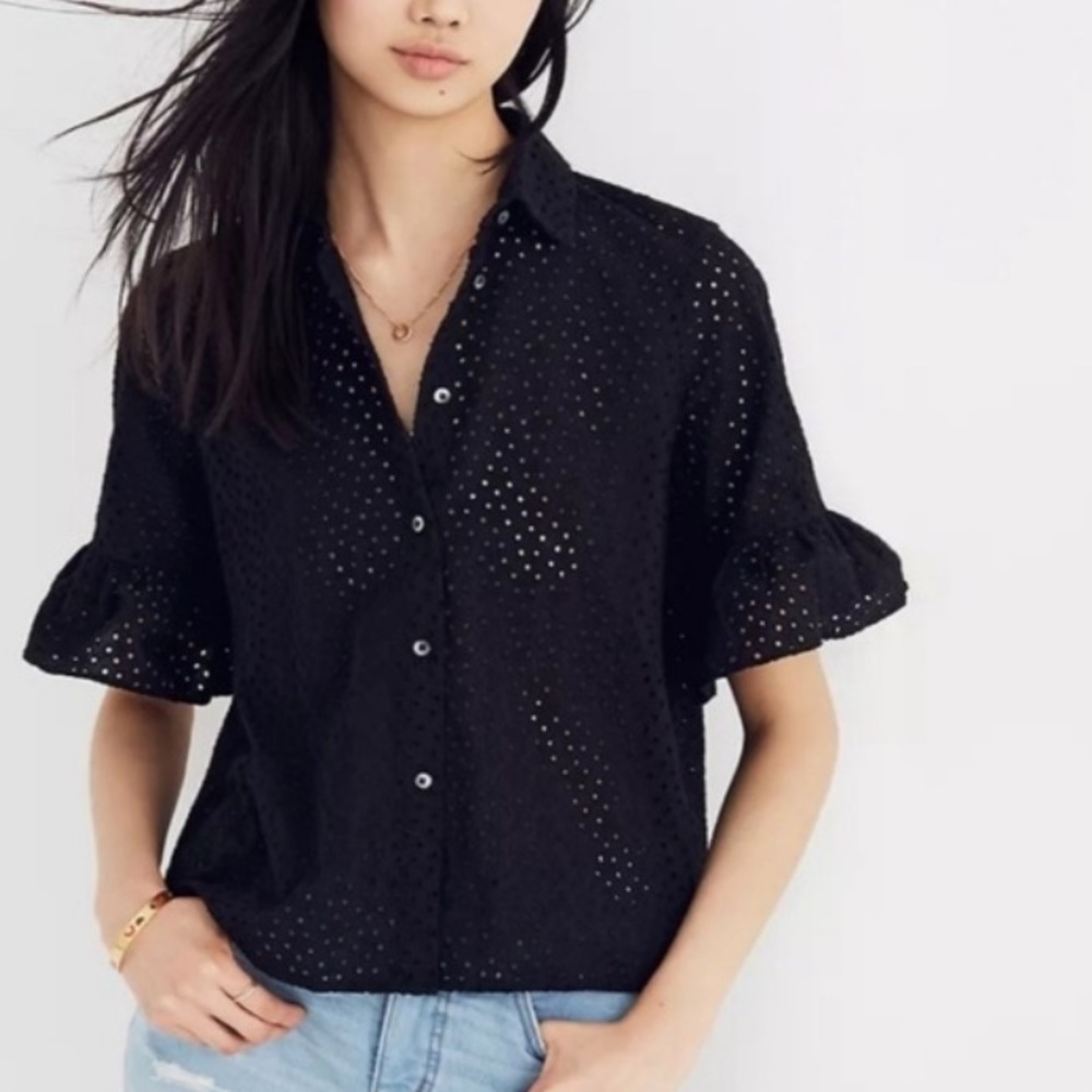 Madewell Black Eyelet Button-Up Top